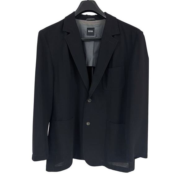 Boss Hugo Boss Mario's Italy Black 100% Virgin Wool Light Summer Blazer Sz 46R - Picture 1 of 8